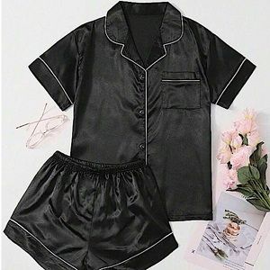 Cute Satin Black Pajama Set